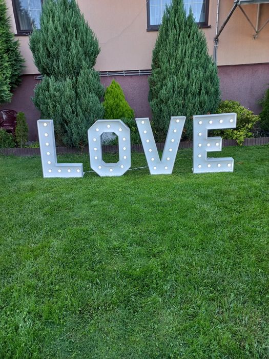 Fotobudka, DJ, napis LOVE Miłość cyfry 1 18, 30, 40 50, 60 serce led