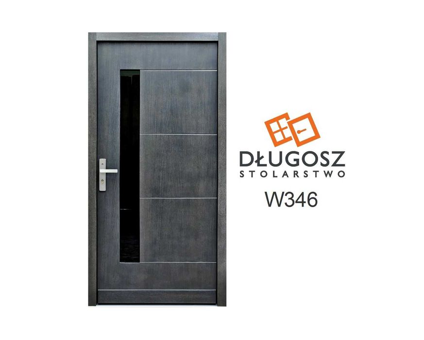 Drzwi DŁUGOSZ zewnętrzne nowoczesne drewniane dąb 7016 antracyt GOTOWE
