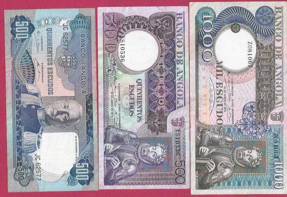 NOTAS 3 de  Angola 1.000  e 500 Escudos Bonitas