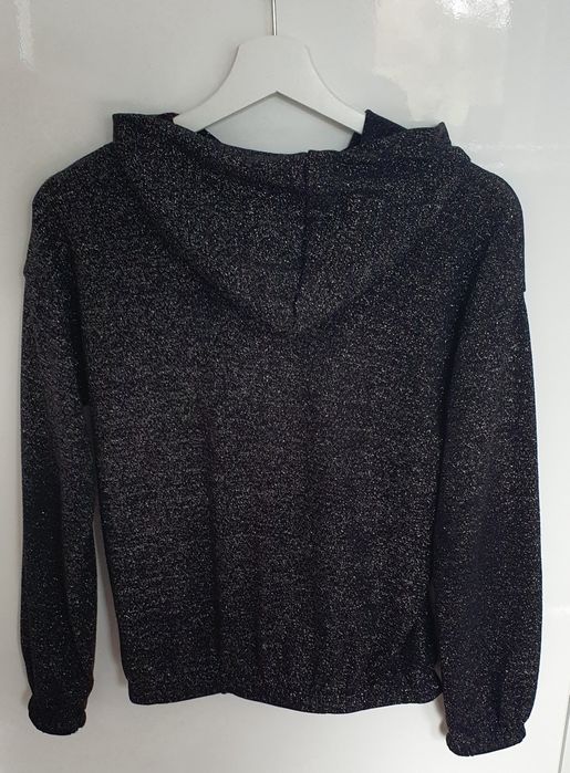 LINDEX-Nowa czarną bluza ze srebrną nitką dla dziewczynki r.146/152