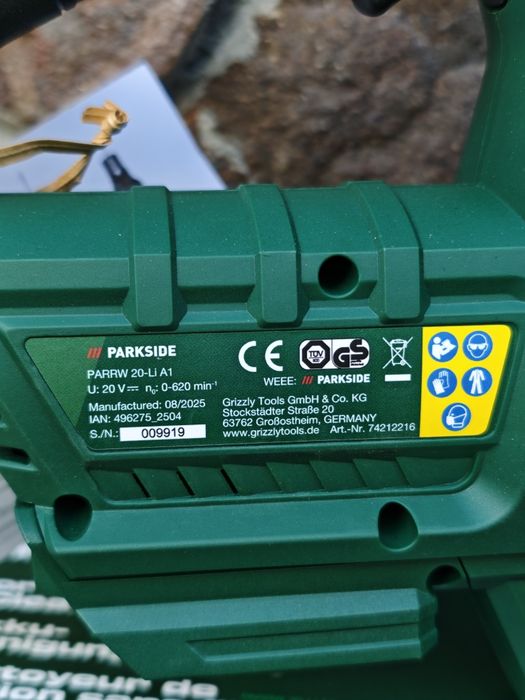 Акумуляторний очищувач каналізаційних труб PARKSIDE PARRW 20-Li A1