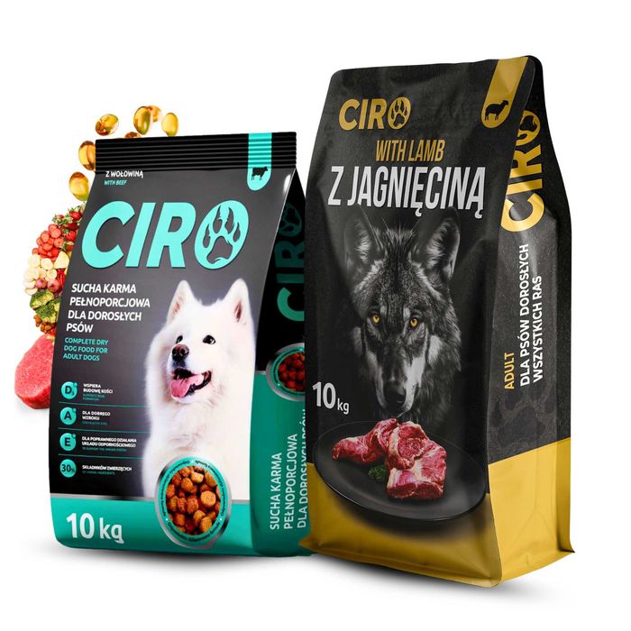 Sucha karma dla psa CIRO z WOŁOWINĄ oraz JAGNIĘCINĄ x2 10kg MIĘSA