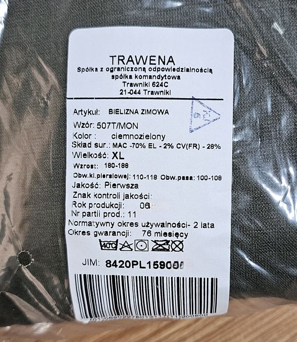 Nowa bielizna wojskowa, odzież termoaktywna na zimę M,L,XL