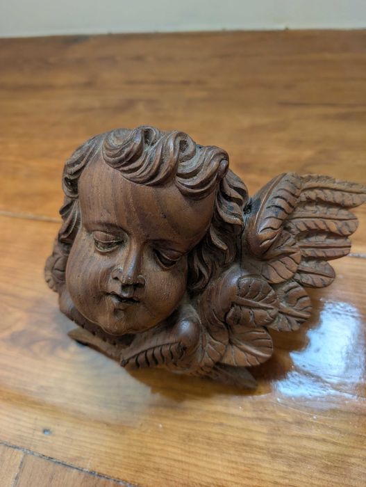 Querubim / Anjo em Madeira Entalhada - Estilo Barroco Vintage