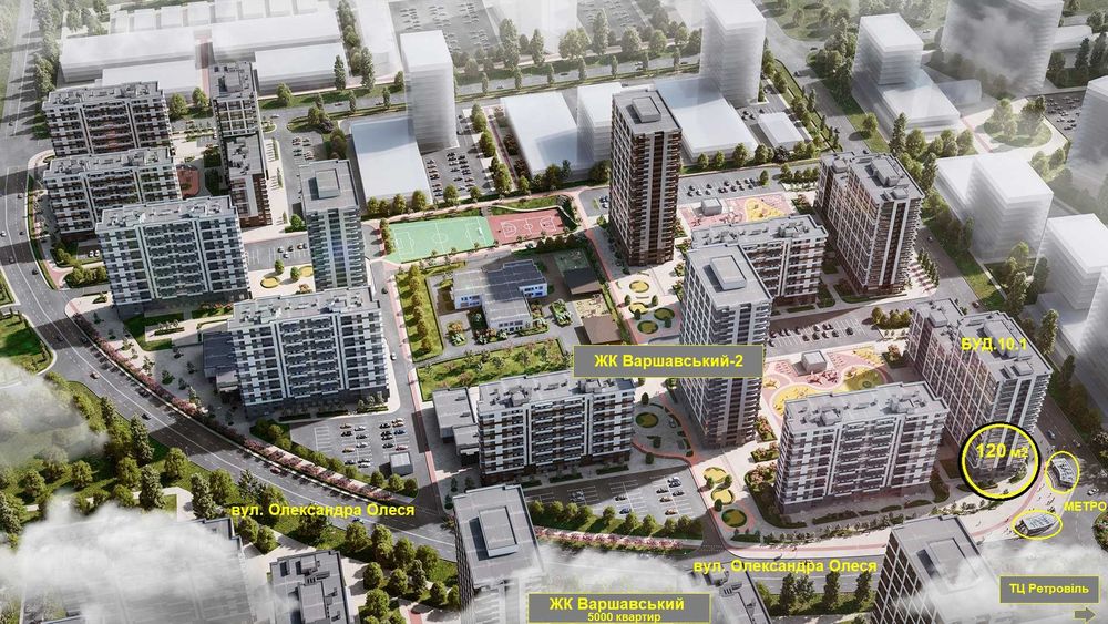 Фасад, кутове, ЖК Варшавський-2, навпроти ТЦ, вул.Олеся/вул.Крістерів