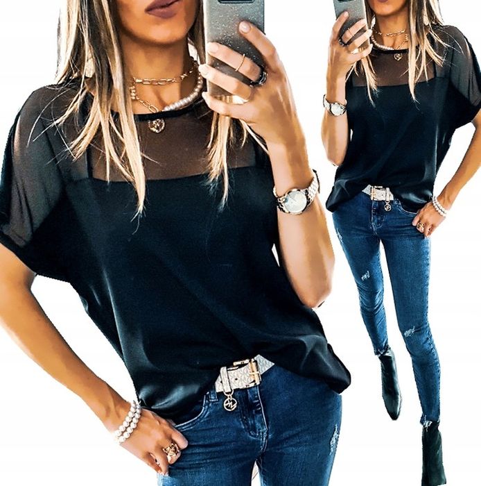 . Bluzka Tiulowa Z Siateczką Luźna Elegancka Xl