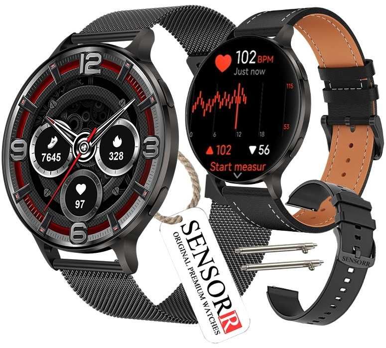 Smartwatch Męski Zegarek Rozmowy Pulsometr Sen Kroki 3 Paski Cienki