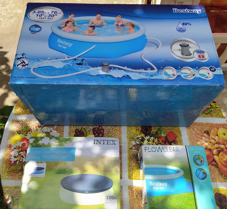 Bestway fast set solo NOVO 305x76cm c/ depurador/capa/tapete de chão