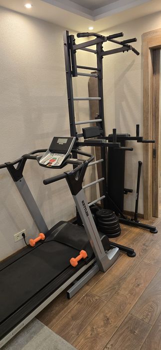 Беговая дорожка Kettler, турник, брусья, лавка, шведская стенка.