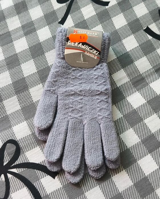 NOWE rękawiczki damskie zimowe Keep Warm jasnoszare ciepłe