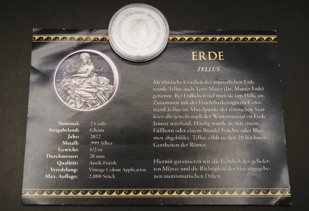Монета Земля «Планети та боги» 2 седі Гана 2022 пів унції срібло