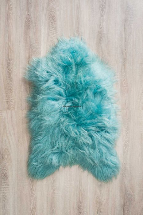 Skóra Owcza Island Turkus 110-130 cm Błękit Naturalny Dywanik Chodnik