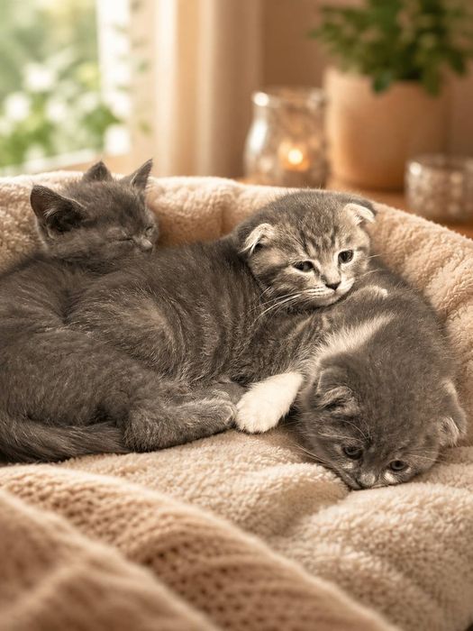 Вислоухие и прямоухие котята Скоттиш фолд и Скоттиш страйт, котёнок