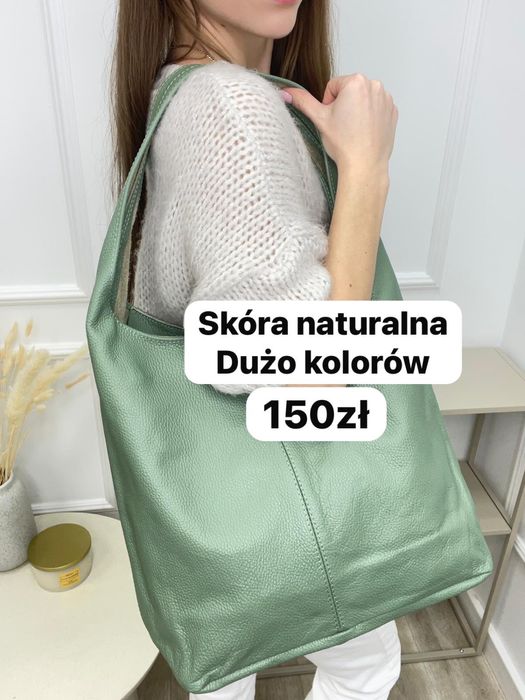 Torebka worek torba duża shopper skórzana skóra naturalna włoska nowa