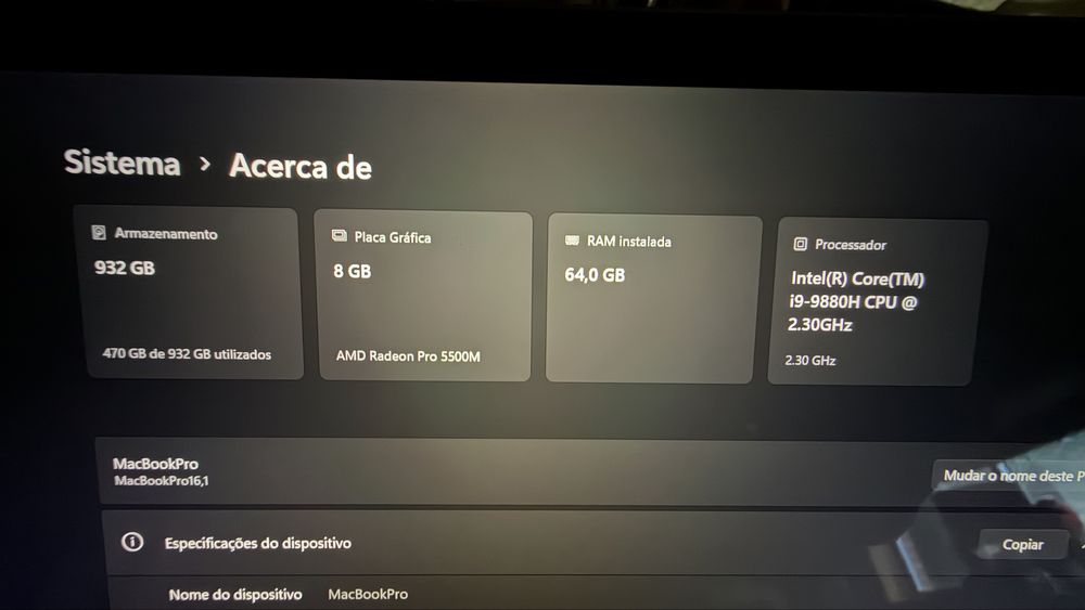 Macbook Pro Retina i9 64GB 1TB Radeon Pro 5500