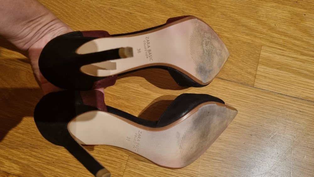 Sapatos salto alto pretos, bordeau beje