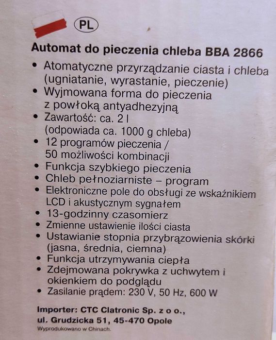 Automat do chleba Clatronic + książka