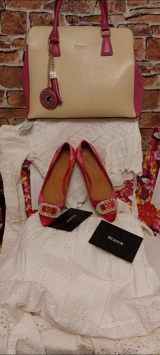 Luksusowe różowe czółenka w kwiatowy wzór Marki Kazar