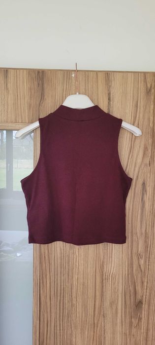 Jagodowy top prążek burgundowy stójka H&M, roz S