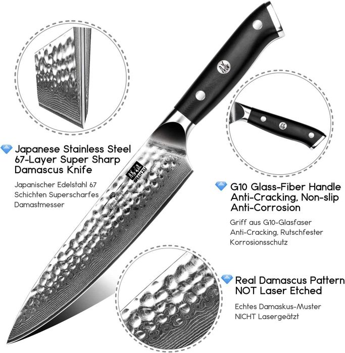 Ніж шеф-кухаря професійний SHAN ZU Chef Knife 67 слоїв дамаської сталі
