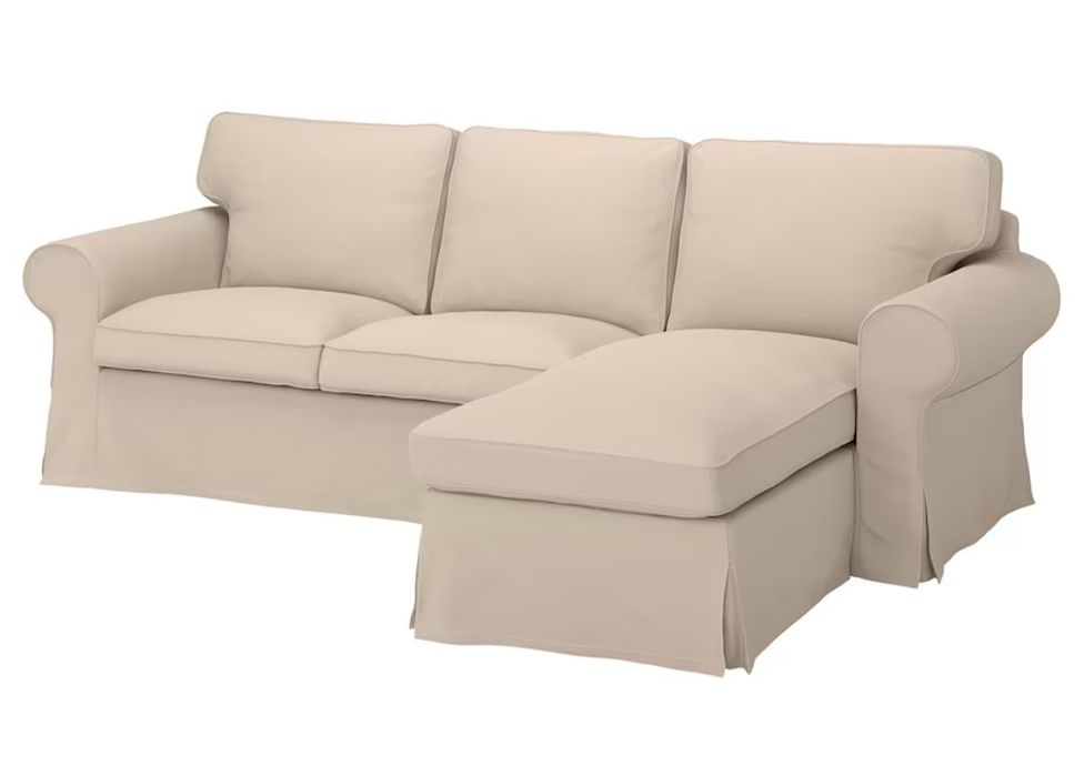 EKTORP Pokrycie sofy 3 osobowej, z szezlongiem/Hallarp beżowy