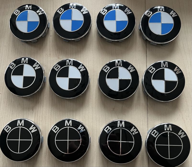 Dekielki do kół 68mm BMW niebiesko biale, czarno biale, czarne znaczki emblematy sygnatury dekle dekielki e30 e36 e46 e60 e61 e90 e91 e92 e93 f30 f32