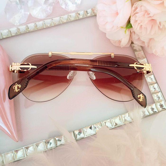 Okulary przeciwsłoneczne Chrome Hearts brązowe złote dodatki u ikat