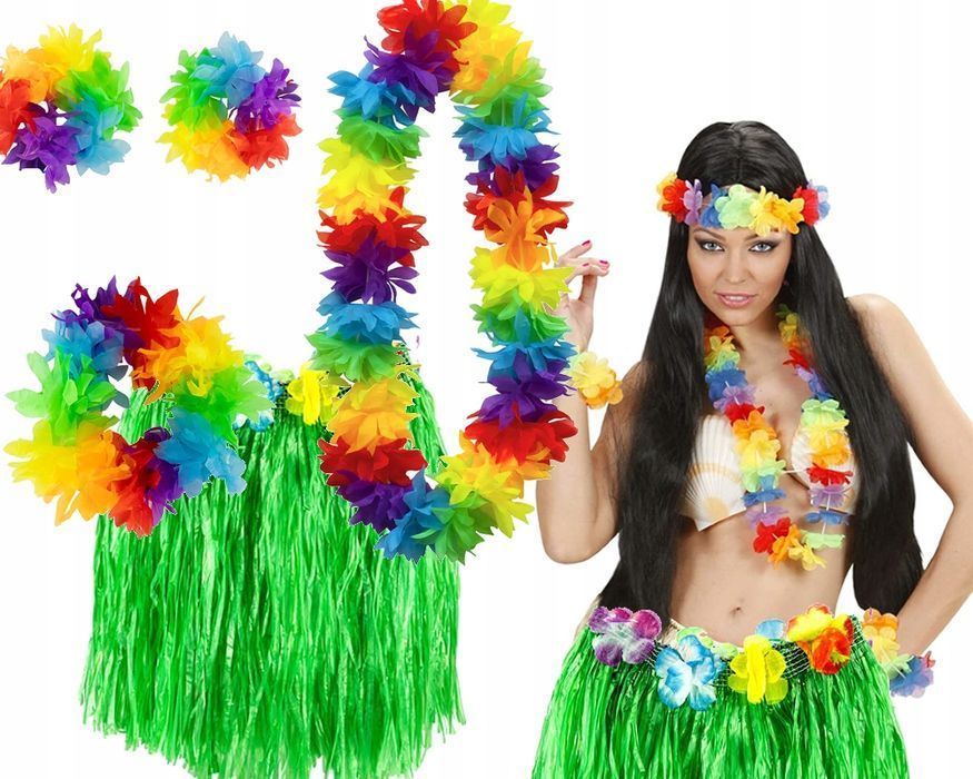 zestaw hawajski naszyjnik strój spódniczka aloha  panieński panna