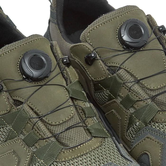 Тактичні кросівки з автошнуровкою чоловічі літні шкіряні з сіткою хакі