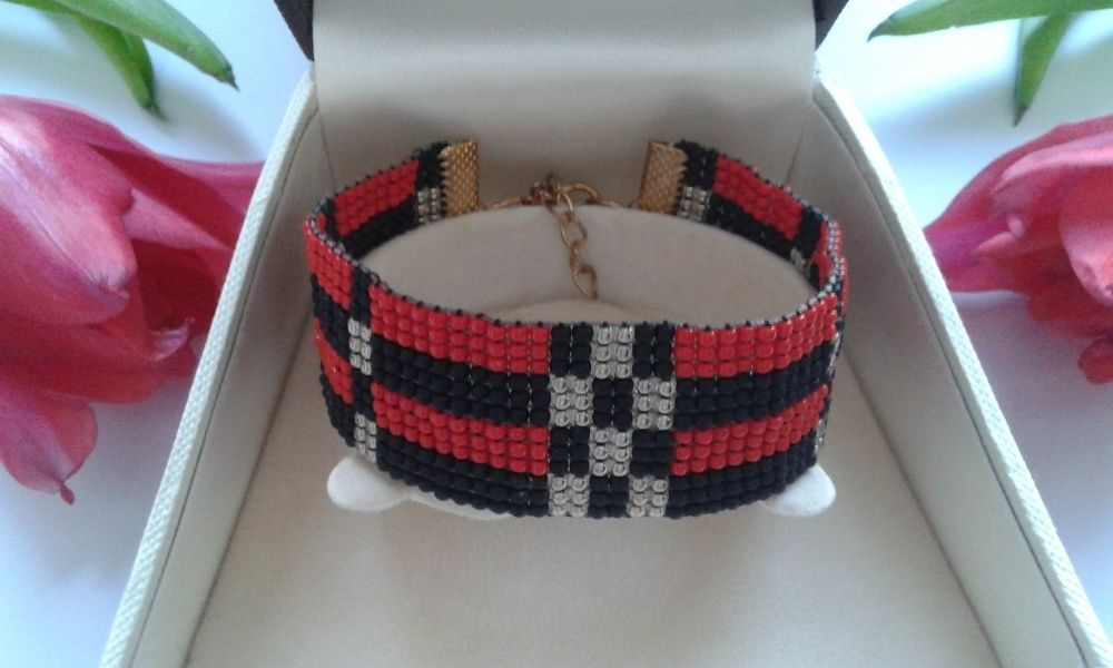 Bransoletka tkana z koralików TOHO, wykonana na krośnie, HandMade