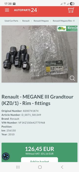 Parafuso de segurança para jantes de liga leve Renault RS
