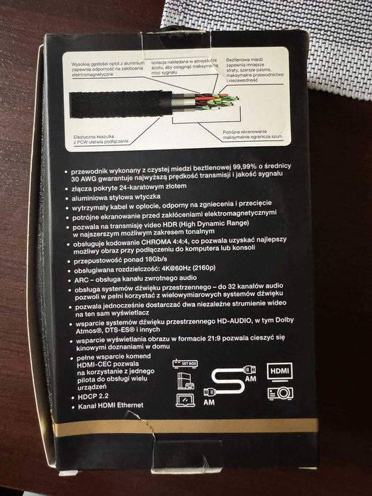 Kabel Premium HDMI 4K 18Gbps w oplocie - nowy