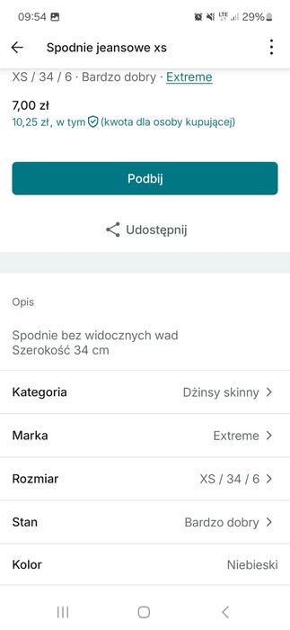 Spodnie jeansowe XS extreme