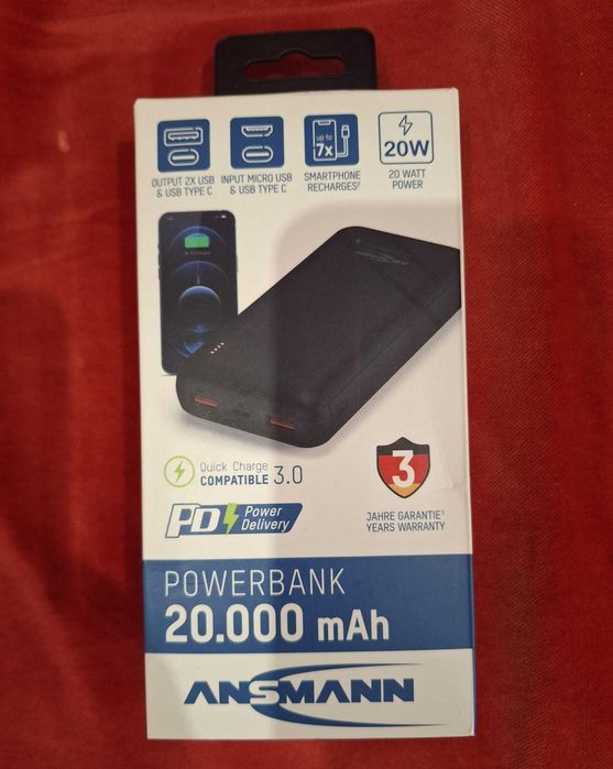Powerbank Ansmann 20000 mAh - Nova em caixa