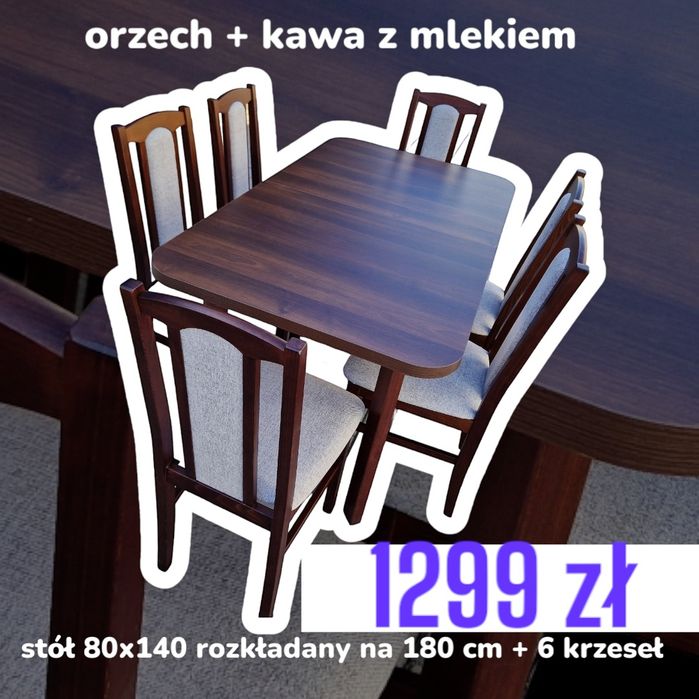 Nowe: Stół rozkładany + 6 krzeseł, orzech + kawa z mlekiem, transport na terenie całej Polski,  www.dx-meble.pl sklep internetowy