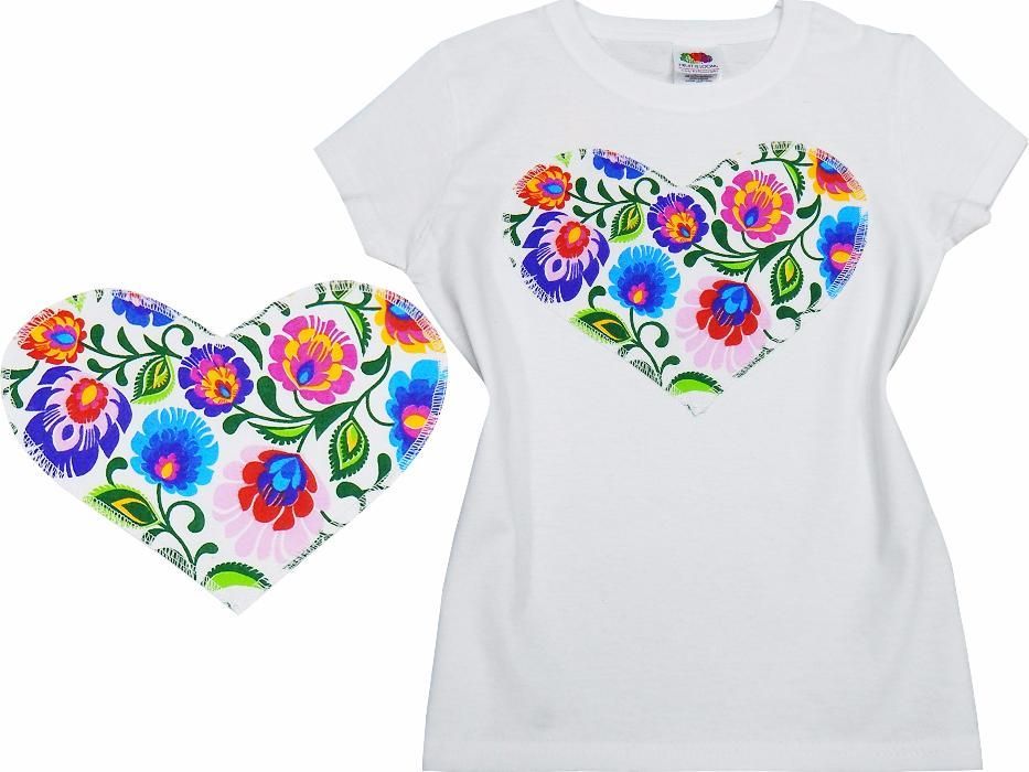 3 KOLORY Koszulka z sercem łowicka cleo bluzka ludowa góralska t-shirt