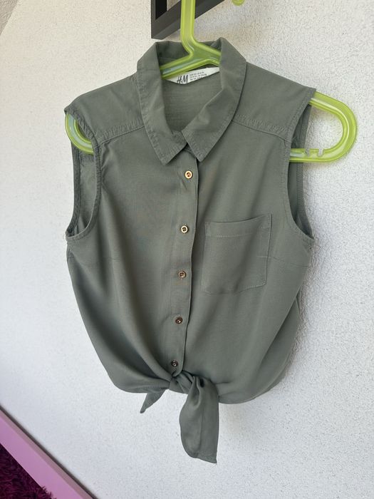 Luźna wiązana bluzka / koszula bez rękawów H&M 134 khaki wiskoza