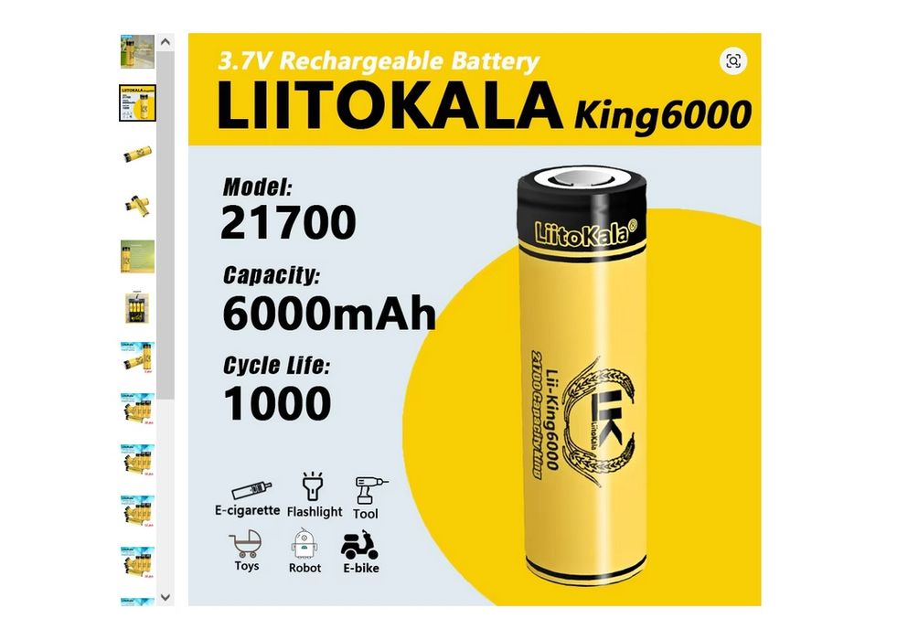 АКБ Liitokala King4000 18650 King6000 21700 3,7v Крона 9в Li-Ion