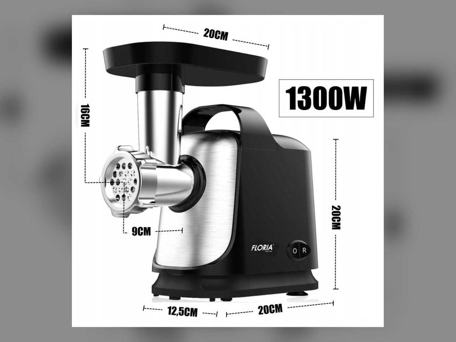 Nowa Maszynka Do Mielenia Mięsa 1300W Rewers 3 Sita Nasadka Kiełbasy