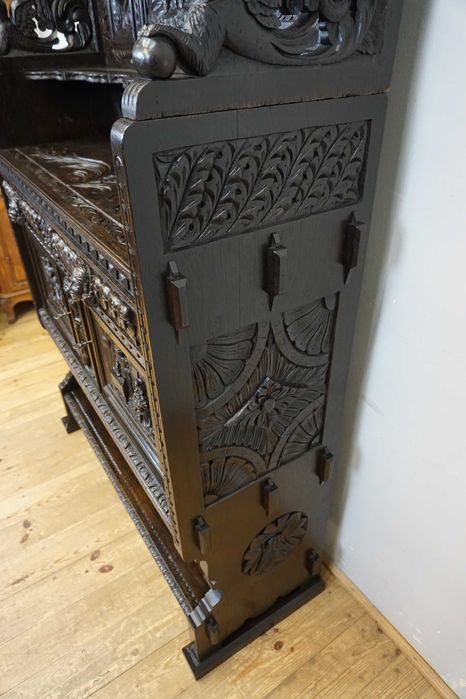 Stary Bogato Rzeźbiony Kredens Komoda Z NADSTAWKĄ UNIKAT