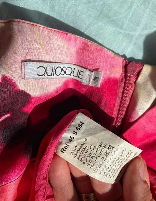 40 42 len linien roz neon wzory quiosque sukienka midi modna wzory