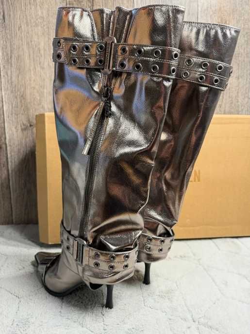 Srebrne kozaki botki damskie Steve Madden Showcaser 39