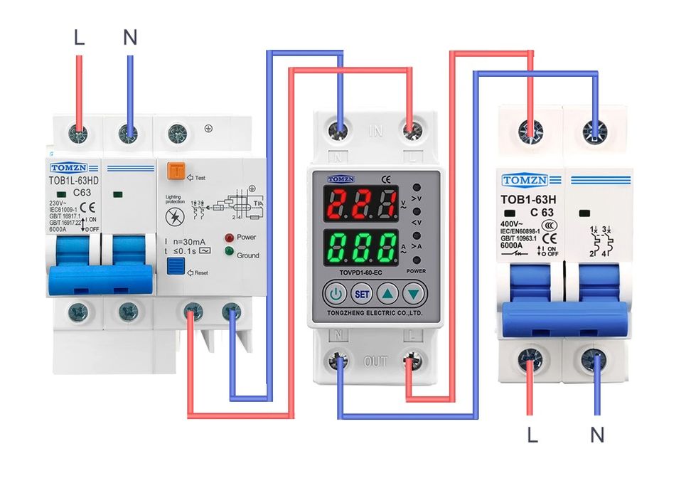 Реле захисту напруги та струму TOMZN TOVPD1-60-EC 60A(DIN-рейка)зоо