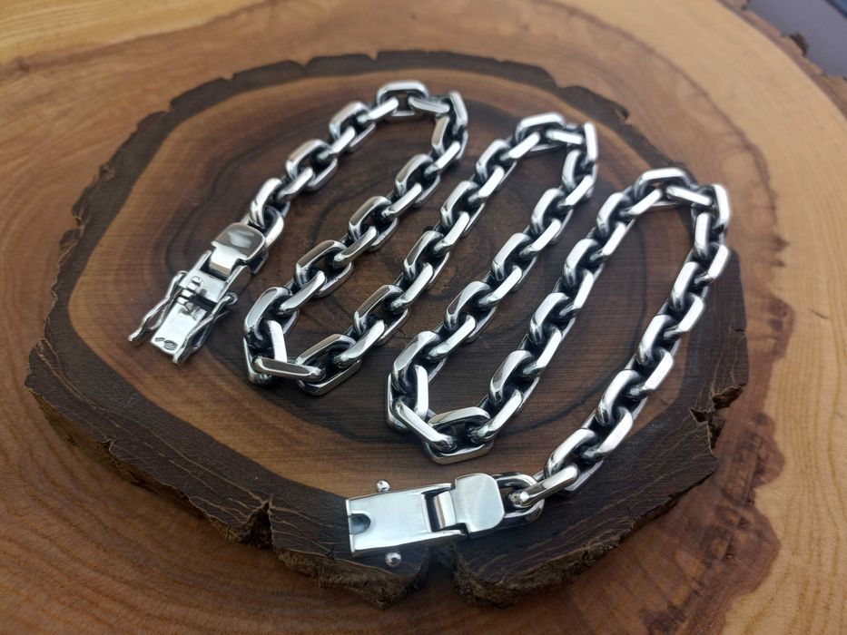 Серебряная большая цепочка Якорная, полновесная. Срібний ланцюг Якір