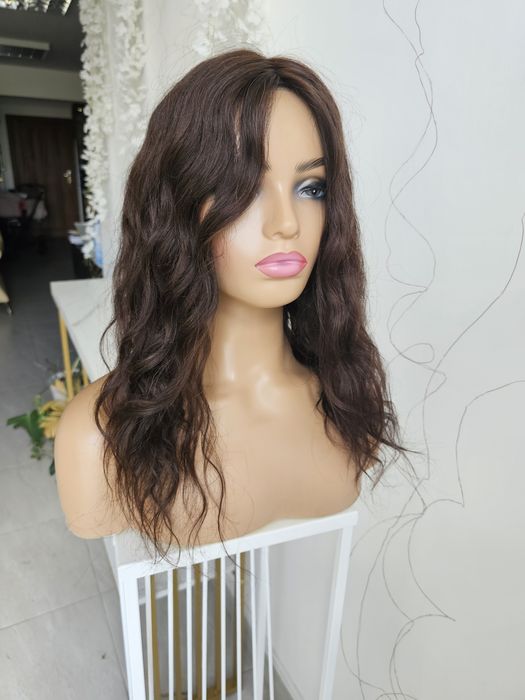 Tupet topper Klaudia fale imitacja skóry naturalny brąz duża baza pełne krycie  50 cm