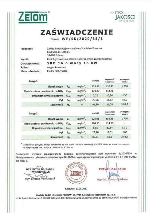 Kocioł / piec KRZACZEK SKD 16kW ST32 5KL