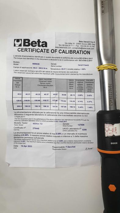 BETA 666N/20 profesjonalny nowy klucz dynamometryczny 40-200 Nm