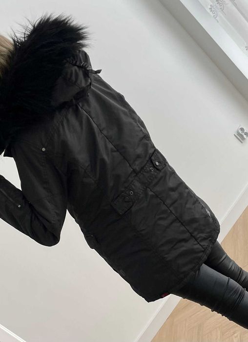 Khujo kurtka czarny płaszcz z kapturem vintage black 36 s m