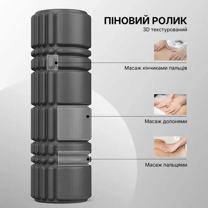 Масажний ролик WCG K3 Premium Foam Roller 42 см, чорний, 3D рельєф, EVA, до 200 кг