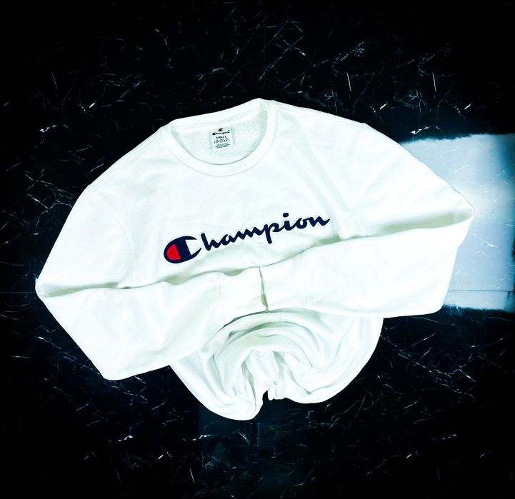(S) Champion Nowa Biała Męska Stylowa Bluza bez Kaptura z Bawełny